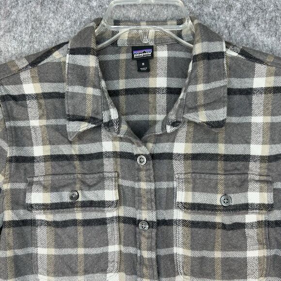 Patagonia Long Sleeve Organic Cotton Flannel Shirt Women's M Gray Plaid - Picture 2 of 11